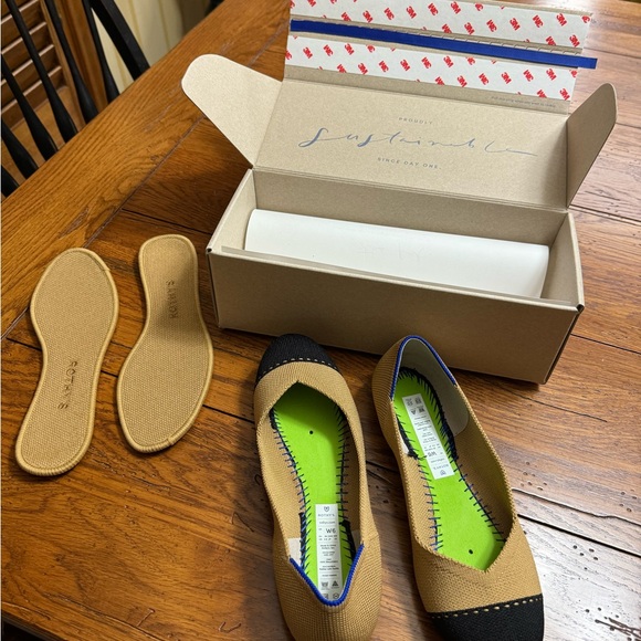 Rothy's Camel & Black Cap-Toe Flats - Picture 3 of 7